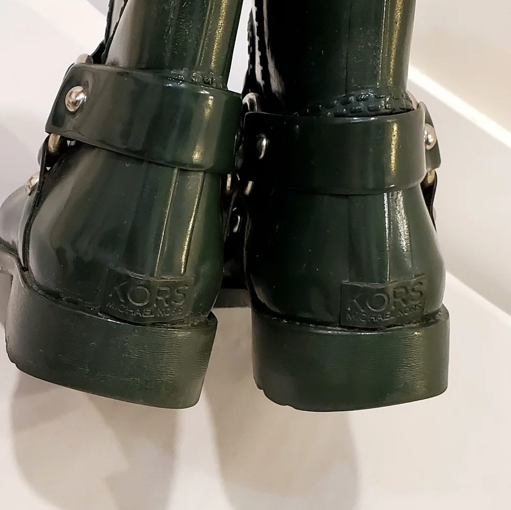 Michael Kors Forest Green Stormy Short Rain Boots, Wms 9, Good Cond.